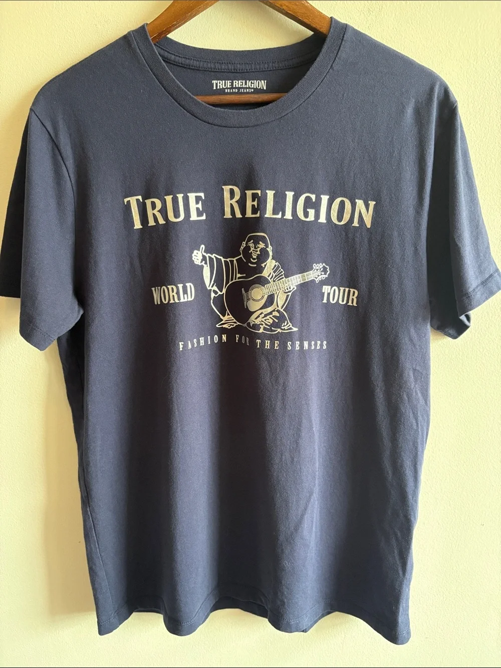 True Religion World Tour Buddha Graphic T-Shirt Black Logo Tee Men’s Large